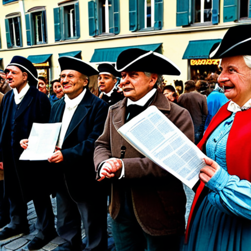 나폴레옹 전쟁과 스위스 - **Image Prompt 1: The Spark of Revolution in Switzerland**
    An 18th-century scene set in a bustli...