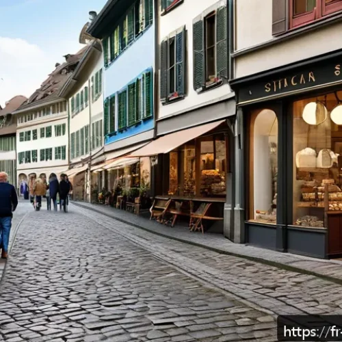 Home 31 스위스 쇼핑 핫스팟 - A serene, historic street scene in Zurich’s Lindenhof district featuring narrow cobblestone alleys l...