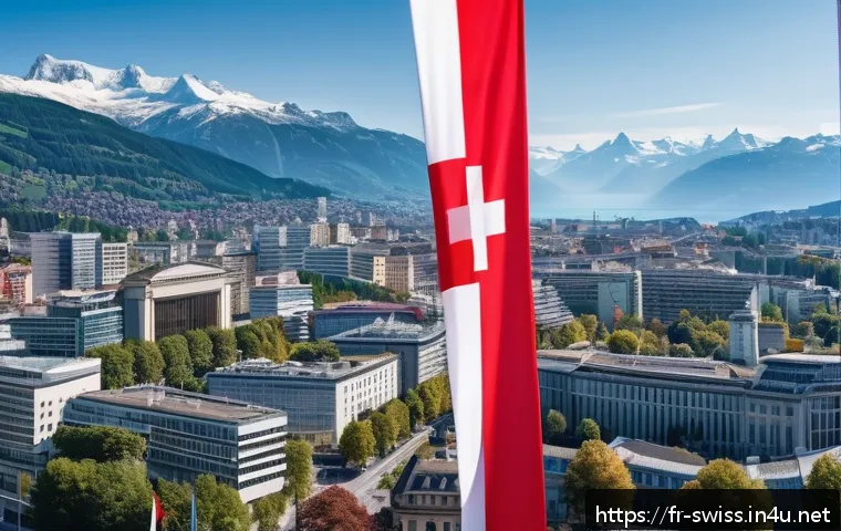 스위스의 중립국 역사 - A detailed panoramic view of Geneva’s international district, showcasing iconic buildings like the U...