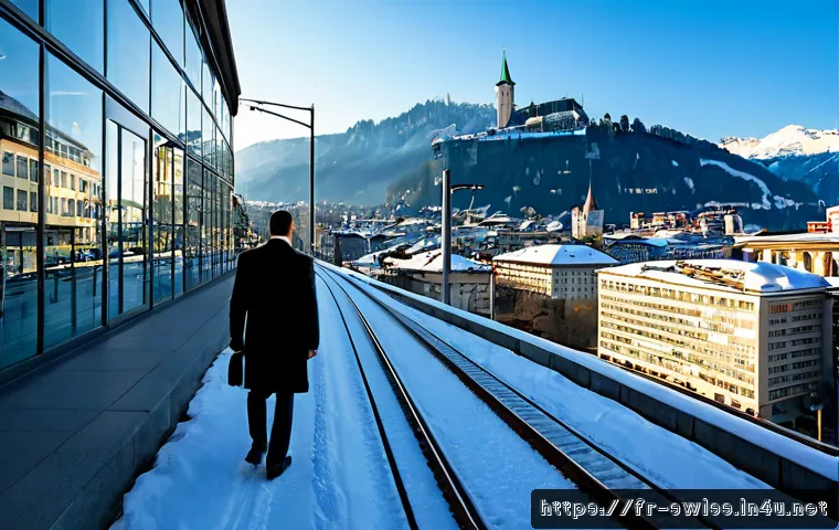 스위스 다국적 기업 성장 배경 - Photorealistic panoramic view of a Swiss multinational business district in Zurich, modern glass hea...
